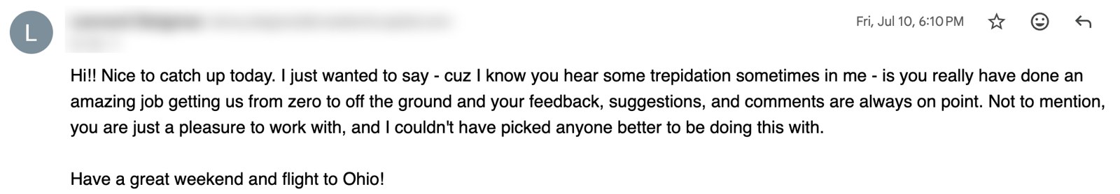 Email from the founder of ZenREAI praising the work